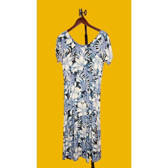 Y2K RABBIT RABBIT RABBIT Floral Lily Print Drop Waist Short Sleeve Dress S-M - Picture 2 of 8